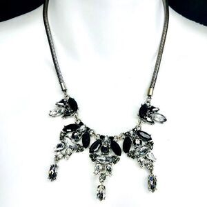 Vintage Statement Clear Black Sparkling Rhinestone Bib Necklace Snake Chain 1551